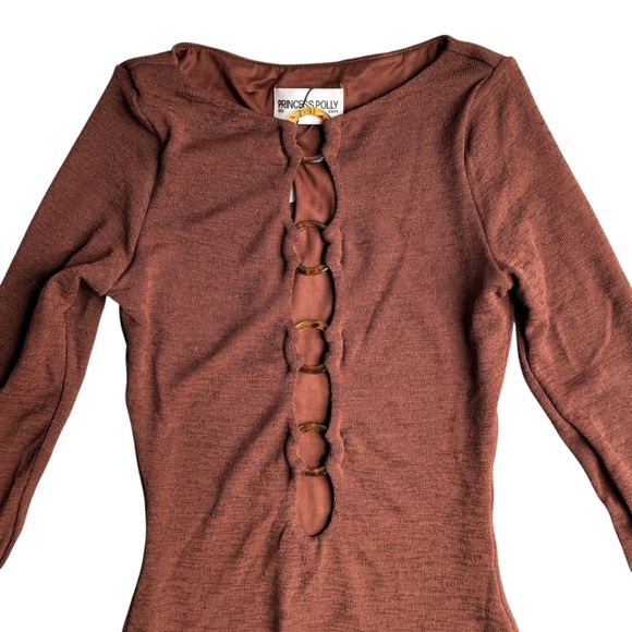 NWT Princess Polly Dejonge Ring Detail Long Sleeve Minidress Brown US 2 - Picture 6 of 9